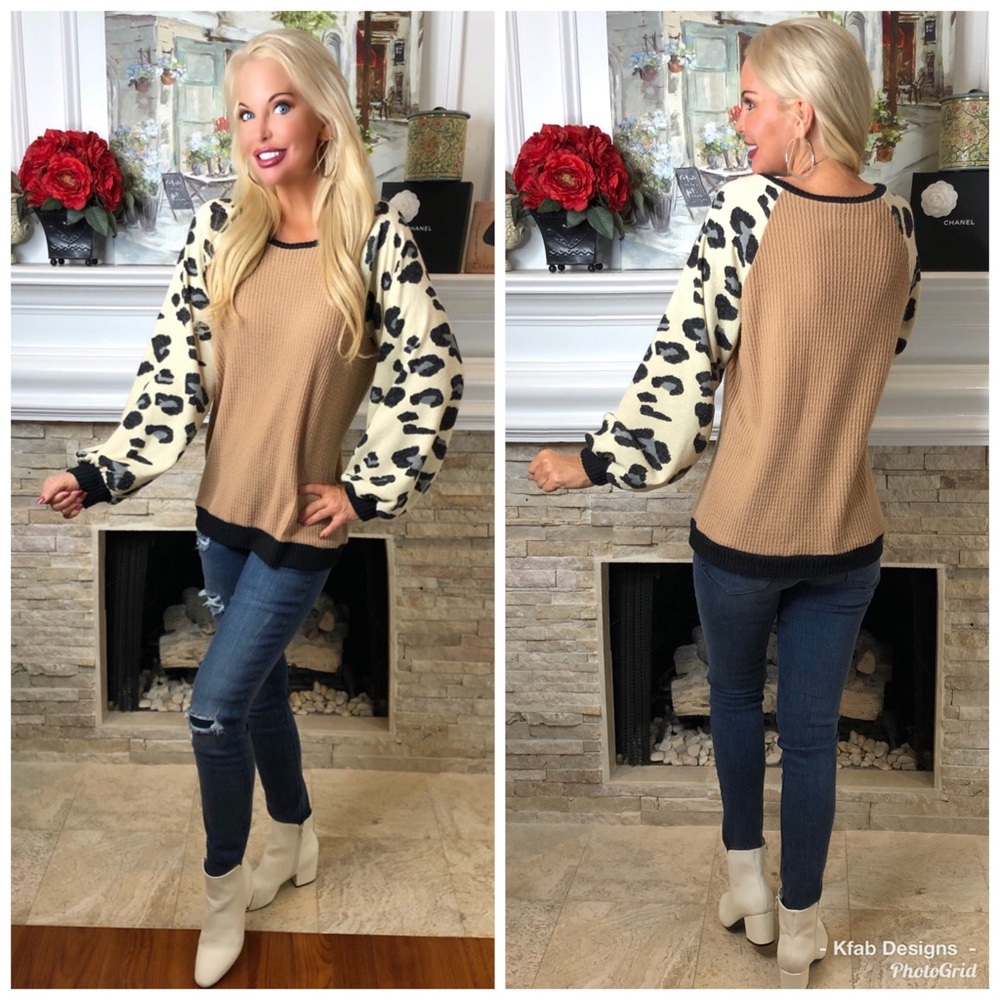 🛍LAST 1! Waffle Knit Leopard Color Block Top! - Picture 8 of 8